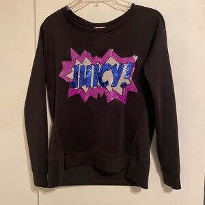 Juicy Couture Black Flashy Sweatshirt with Sequin Logo Long Sleeve Size Small